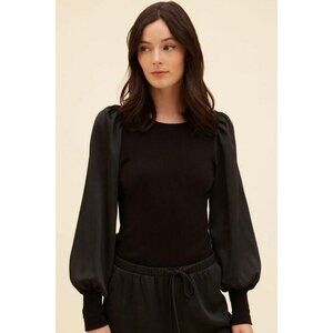 Fifteen Twenty Black Satin Bishop Sleeve Top Womens Size Medium